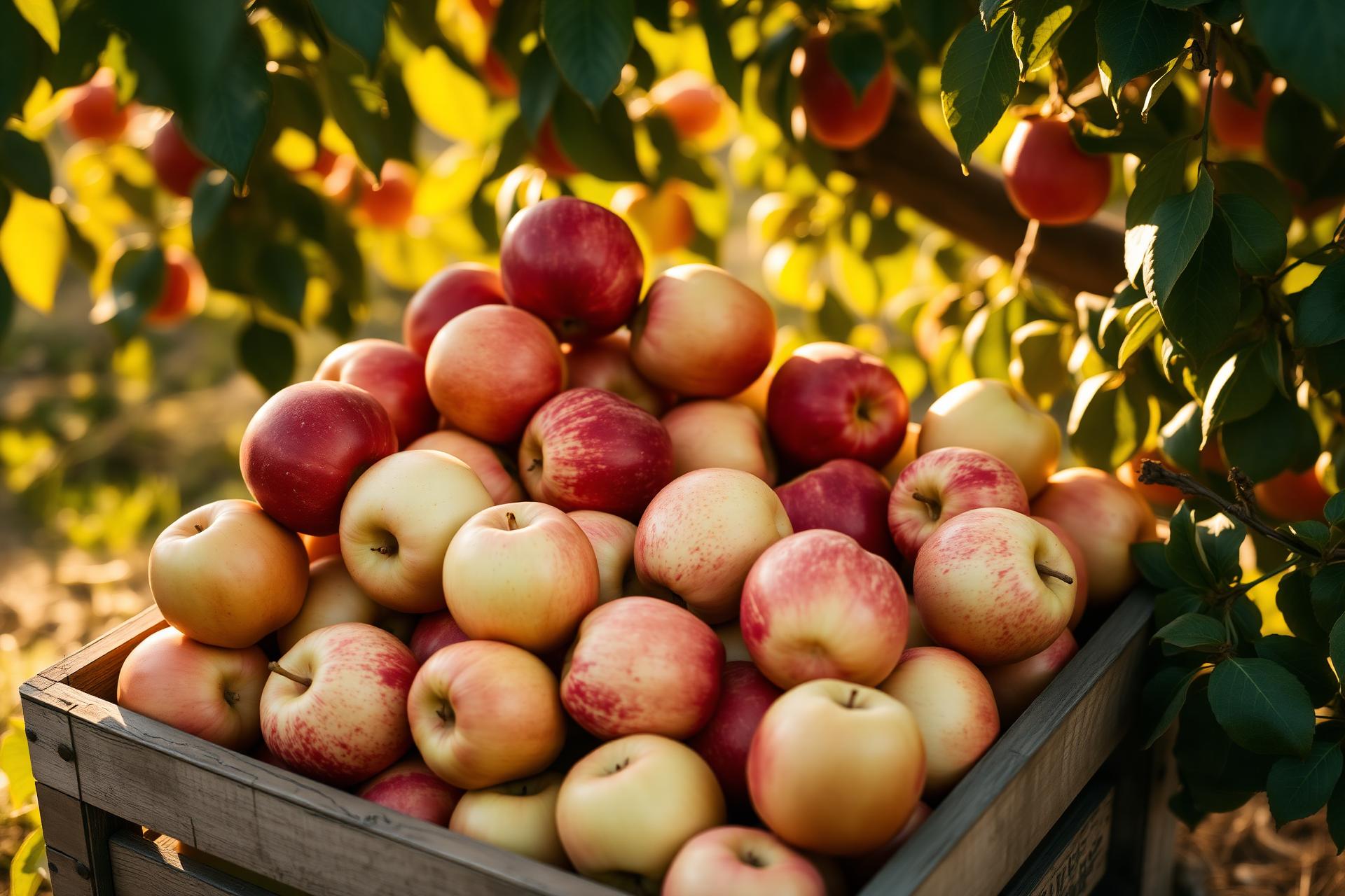 Fresh Australian apples in a wooden crate