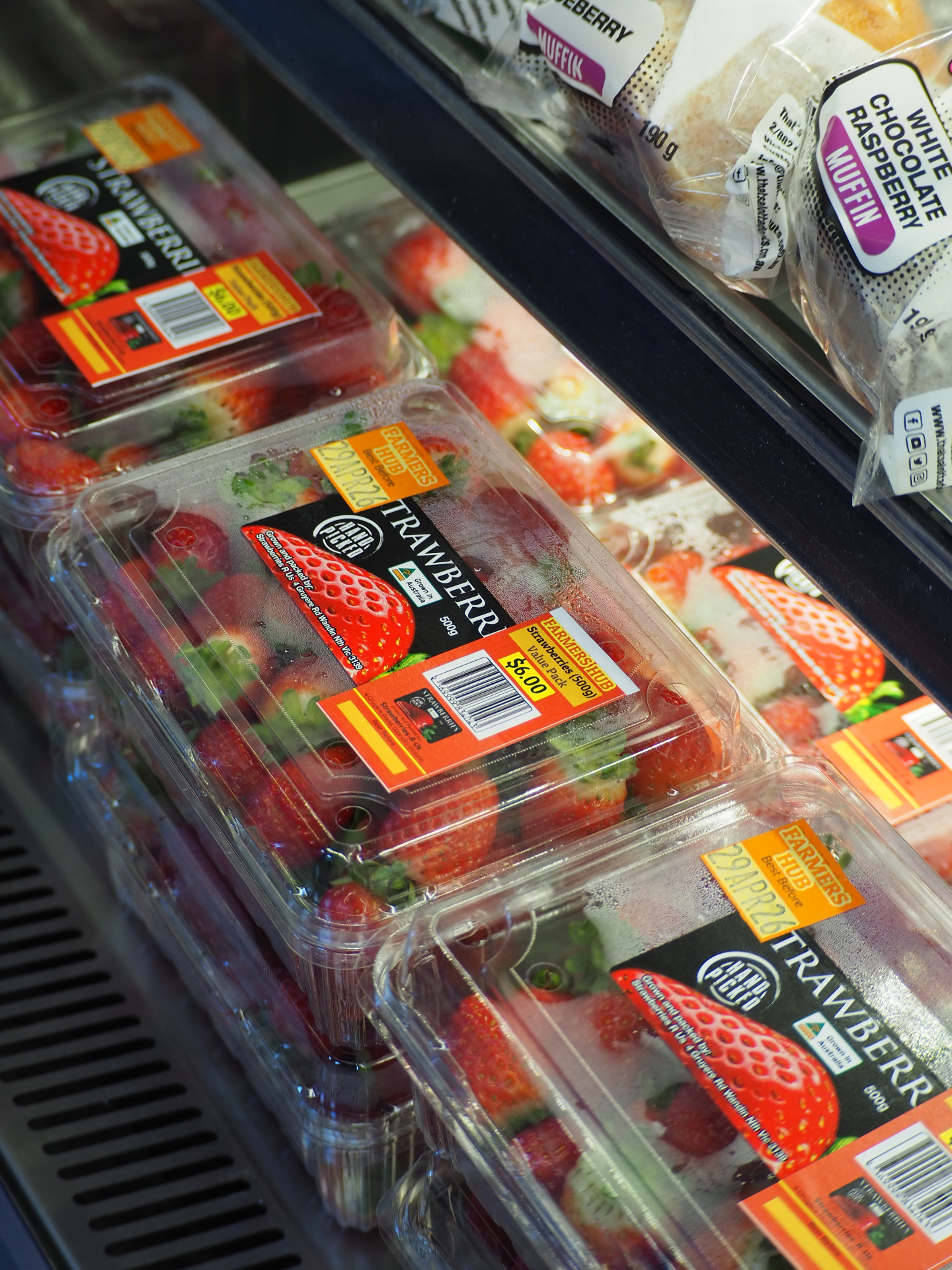 Farmers Hub strawberry punnets on the shelf, hand-picked and packed